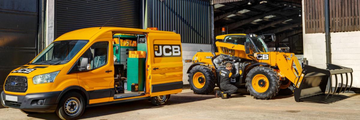 JCB service van and agricultural machinery at the workshop