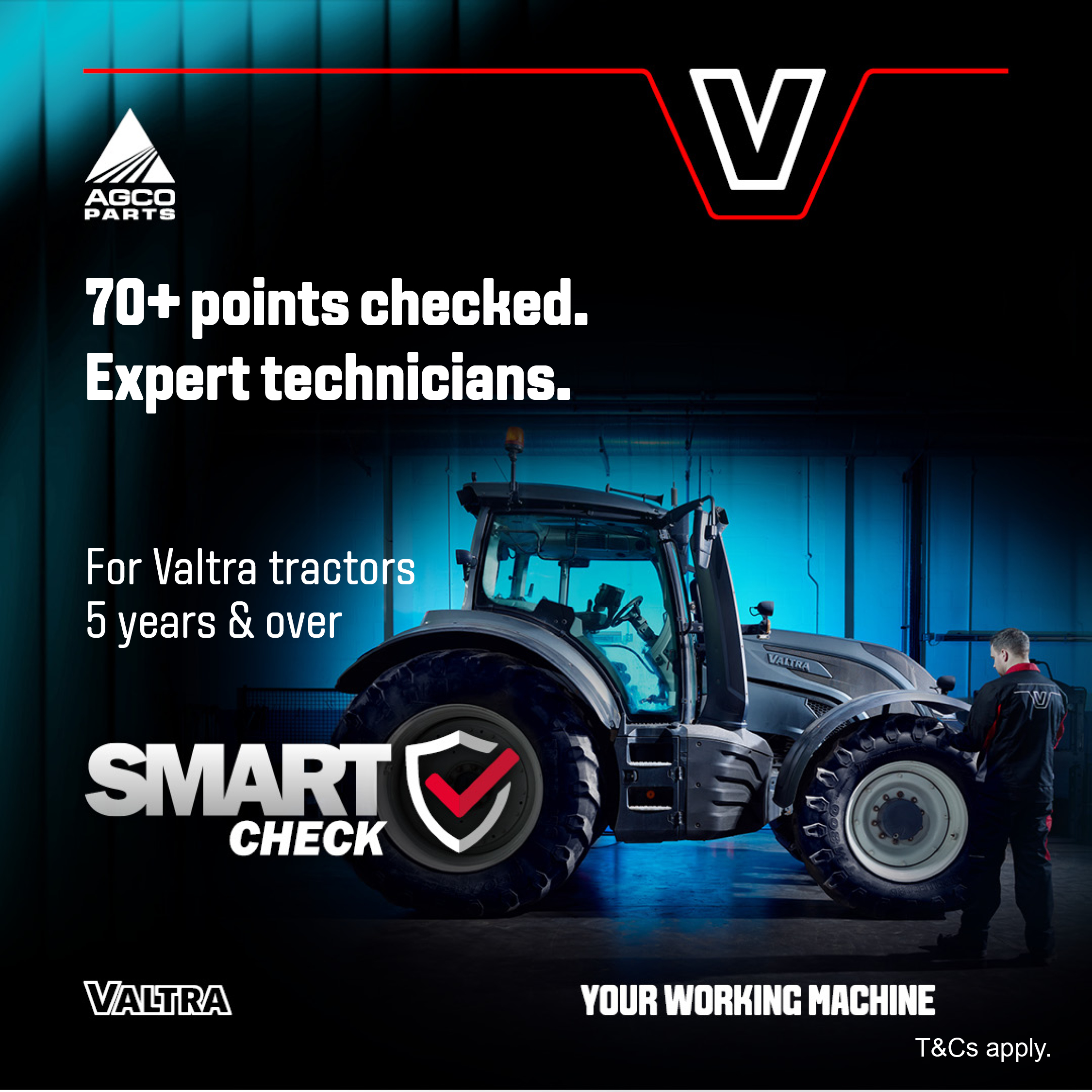 Free 70+ point SMART Check for Valtra tractors five years old or over. Terms and conditions apply.